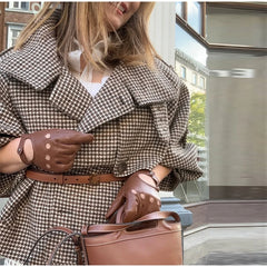 Checkered Button Double Breasted Long Sleeve Coat