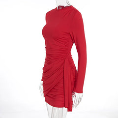 Bodycon Long Sleeve High Ruched Side Mini Dress
