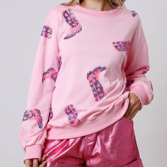 Sequin Boots Print Sweatshirt