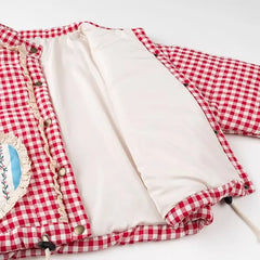Plaid Heart Patterned Pocket Parka Padded Jacket