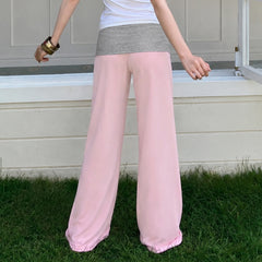 Pink Low Waisted Floral Embellished Straight Leg Pants
