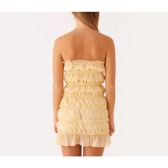 Yellow Ruched Tie Up Mini Tube Dress