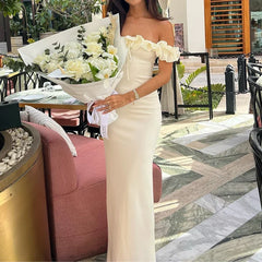 3D Flower Off Shoulder Long Dress