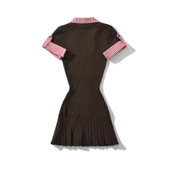 Short Sleeve Gingham Patchwork Knit Mini Dress