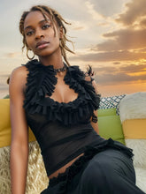 Black Ruffle Low-Neck Tank Top