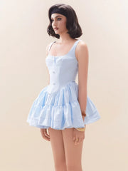 Straps Square Neck Buttons Mini Dress