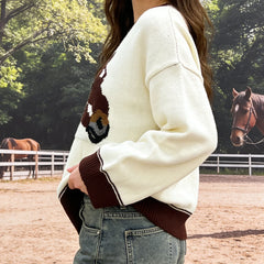 Round Neck Horse Head Print Sweater