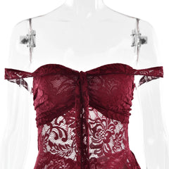 Lace Ruffle Irregular Open Back Midi Dress