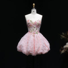 Pink Floral Appliques Sweetheart Strapless Mini Dress