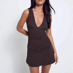 Low Cut Deep V Neck Sleeveless A-line Mini Dress