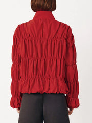 Red Ruched Stand Collar Jacket
