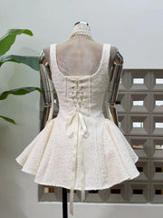 Tweed Bow Detail Sleeveless Flared Mini Dress