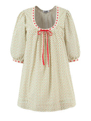 Floral Print Ribbon Drawstring O-Neck Half Sleeve Mini Dress