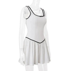 White Sleeveless With Black Trim Mini Dress