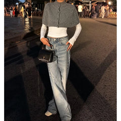 Knitted Poncho Button-Up Crop Top