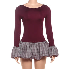 Long Sleeve Plaid Patchwork Mini Dress