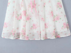 Pink Floral Bow Mesh Cami Mini Dress