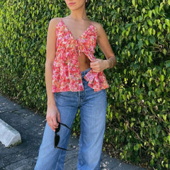 Floral Print Ruffled Cami Top