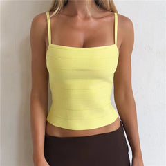 Bandage Ribbed Square Neck Spaghetti Strap Cropped Top
