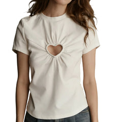 Short Sleeve Heart Cut Out Crop Top