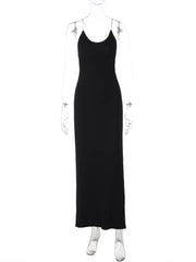 Black Open Back Strap Drape Maxi Dress