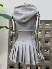 Hooded Sleeveless Patchwork A-line Pleated Mini Dress