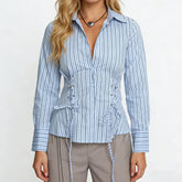 Blue Stripe Waist-Cinching Shirt