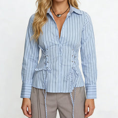 Blue Stripe Waist-Cinching Shirt