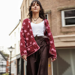 Crew Neck Star Print Knit Cardigan