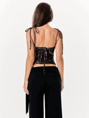 Leopard Print Lace-up Strap Top