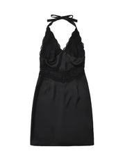 Lace Patchwork Halter Sleeveless Midi Dress