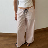 Striped Pattern Loose Drawstring Wide Leg Pants