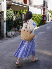 Plaid Patchwork Midi Skirt - Streetwear A-Line