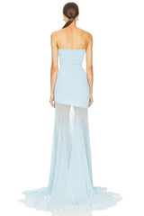 Strapless Mesh Pleats Maxi Dress