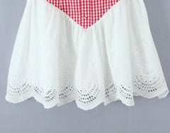 Plaid White Patchwork Eyelet Flare Sling Mini Dress