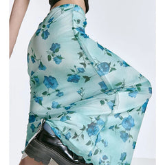 Blue Rose Pinted Long Skirt