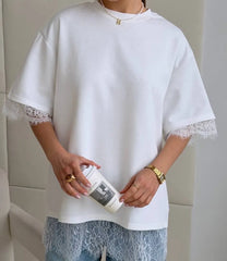 Lace Trim Short Sleeve T-shirt