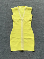 Deep V-Neck Zipper Mini Bandage Bodycon Dress