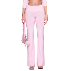 Knitted Low Waisted Bow Flared Pants