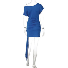 Off Shoulder Short Sleeve Waist Tie Mini Dress