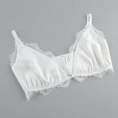 White Satin Lace Trim Bralette And Maxi Skirt Set