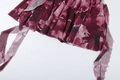 Purple Tie-Dye Tierred Halter Crop Tops And Tassel Mini Skirt Set