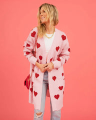 Hearts Print Long Cardigan