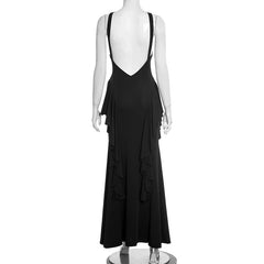 Halter Hollow Out Frill Ruched Maxi Dress