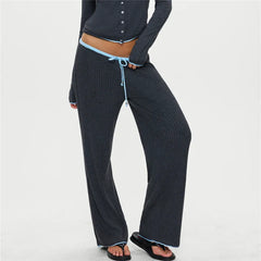 Knitted Wide Legs High Waist Straight-leg Trousers