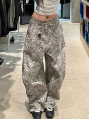 Leopard Print Wide Leg Denim Pants