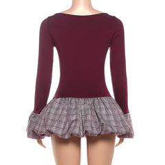 Long Sleeve Plaid Patchwork Mini Dress