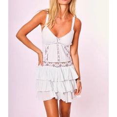 Sleeveless Floral Lace Embroidery Patchwork Short Dress