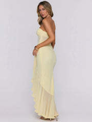 Strapless Ruffle Slit Maxi Dress