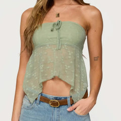 Strapless Appliques Crop Asymmetrical Top